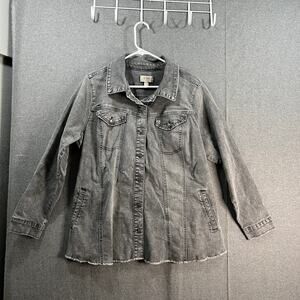 LOGO by Lori Goldstein Jeans Jacket Womens Size 18 Plus w Frayed Hem Gray Wash